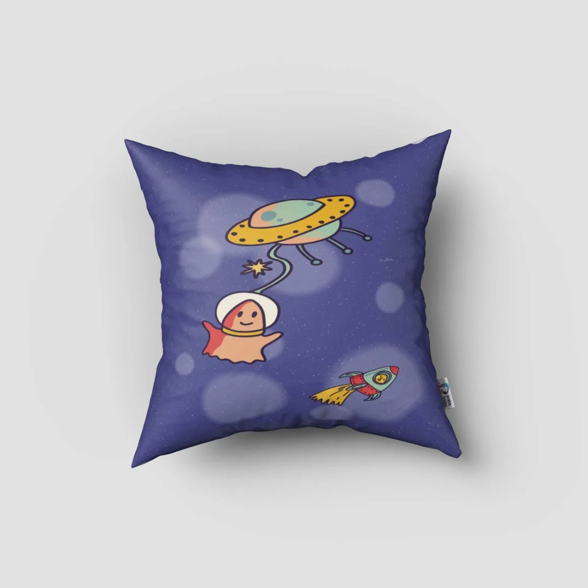 Uzay Kırlent Kılıfı | Mavi yıldız, gezegen Desenli