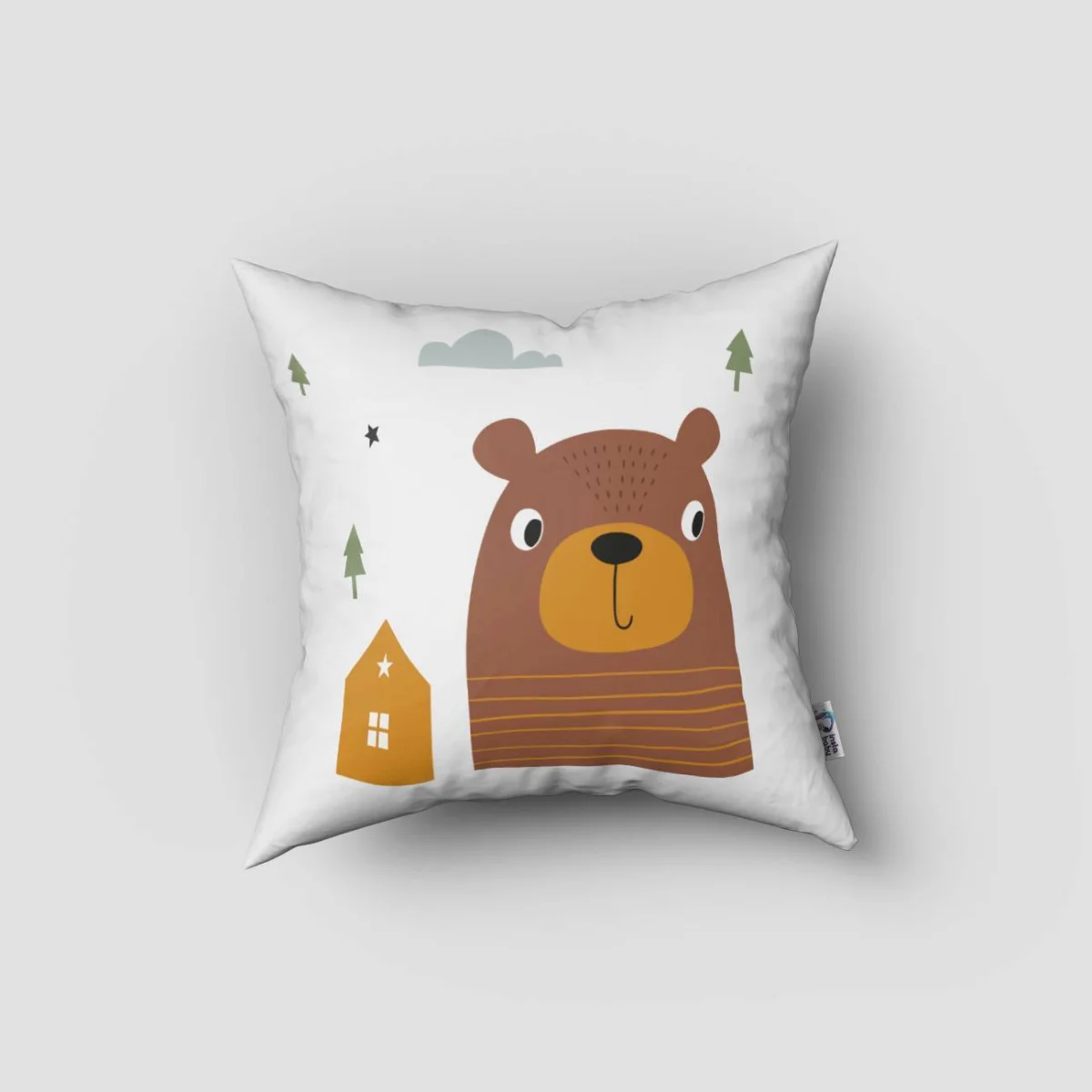 Orman Hayvanları Kırlent Kılıfı | Beyaz ayı, ev Desenli