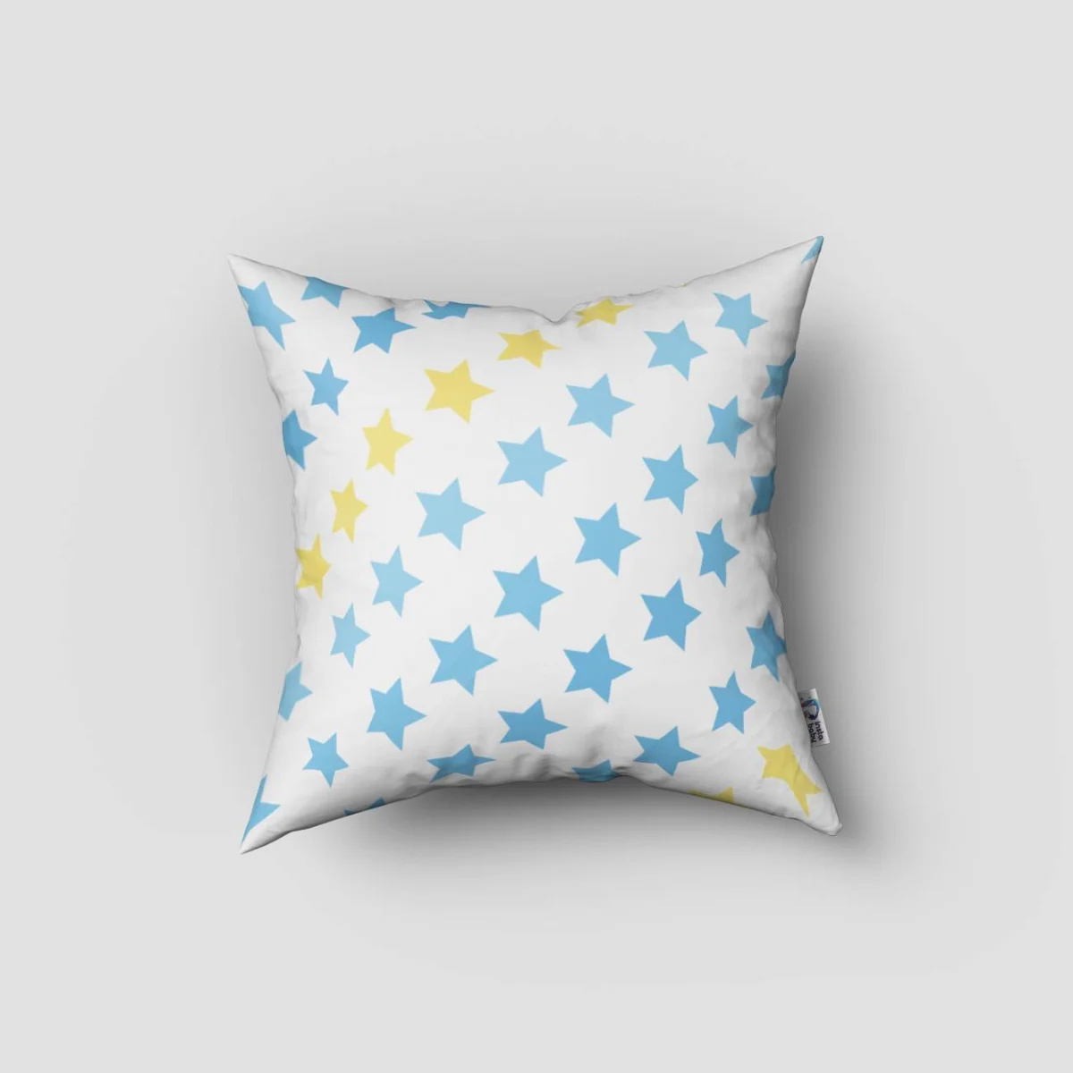 Yıldızlar Kırlent Kılıfı | Beyaz Mavi ve sarı yıldızlar Desenli