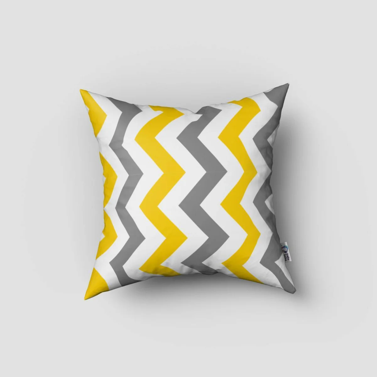 Şevron Kırlent Kılıfı | Sarı, Gri, Beyaz Zig-zag çizgili Desenli