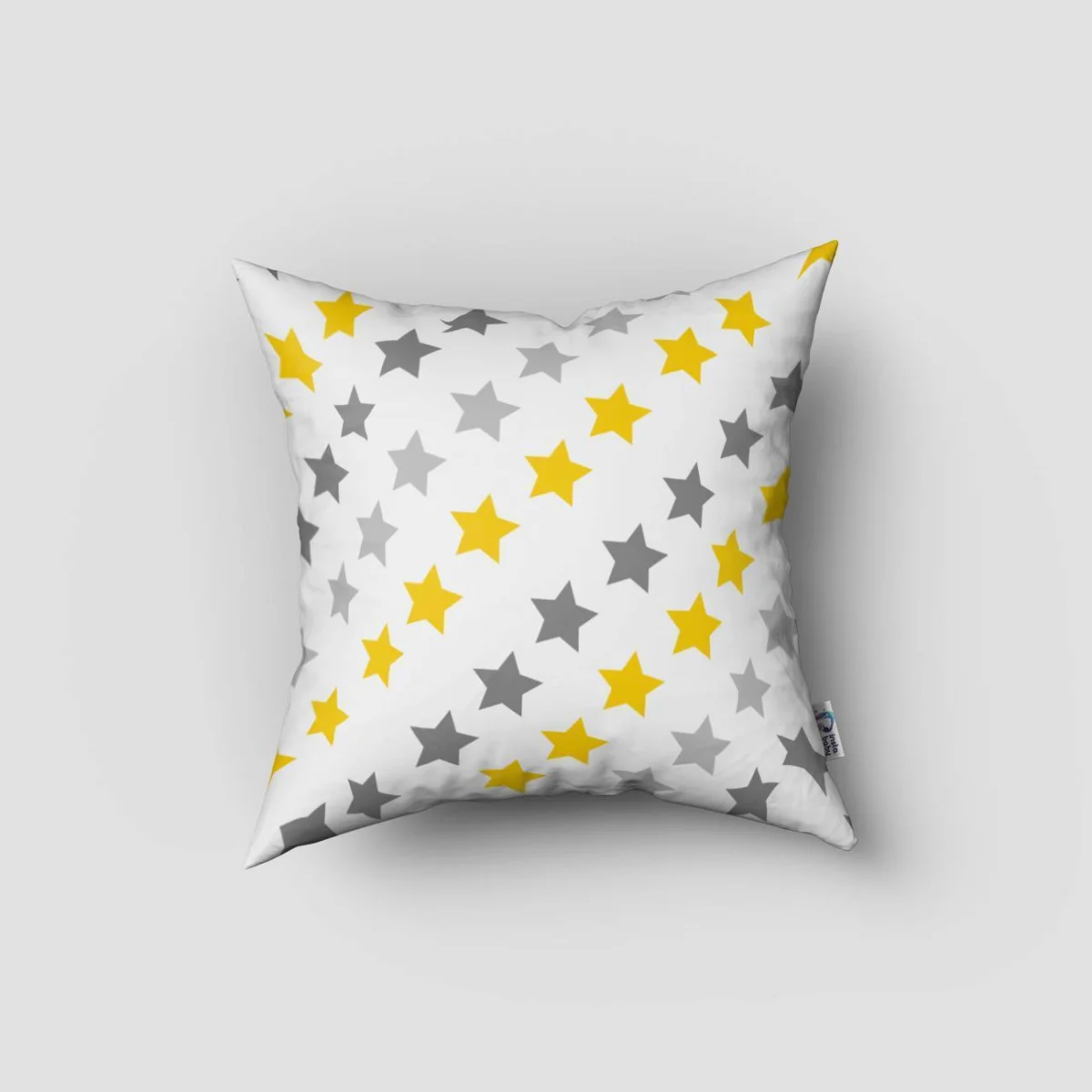 Yıldız Kırlent Kılıfı | Beyaz sarı ve gri yıldızlar Desenli