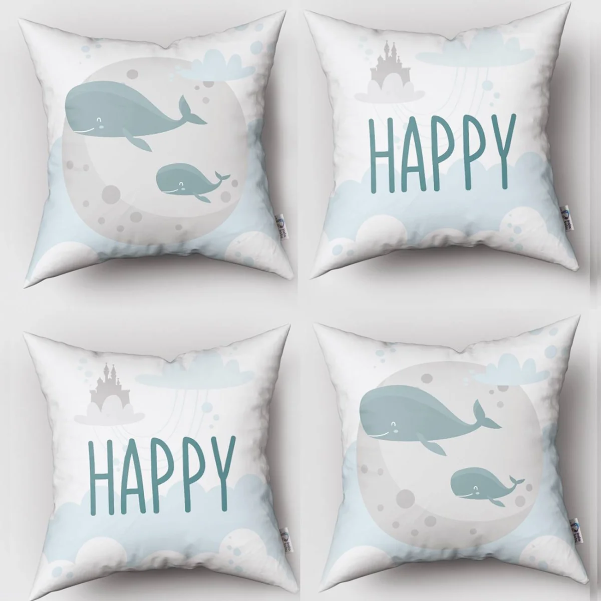 Balina 4lü Kırlent | Beyaz Bulut, ay Desenli