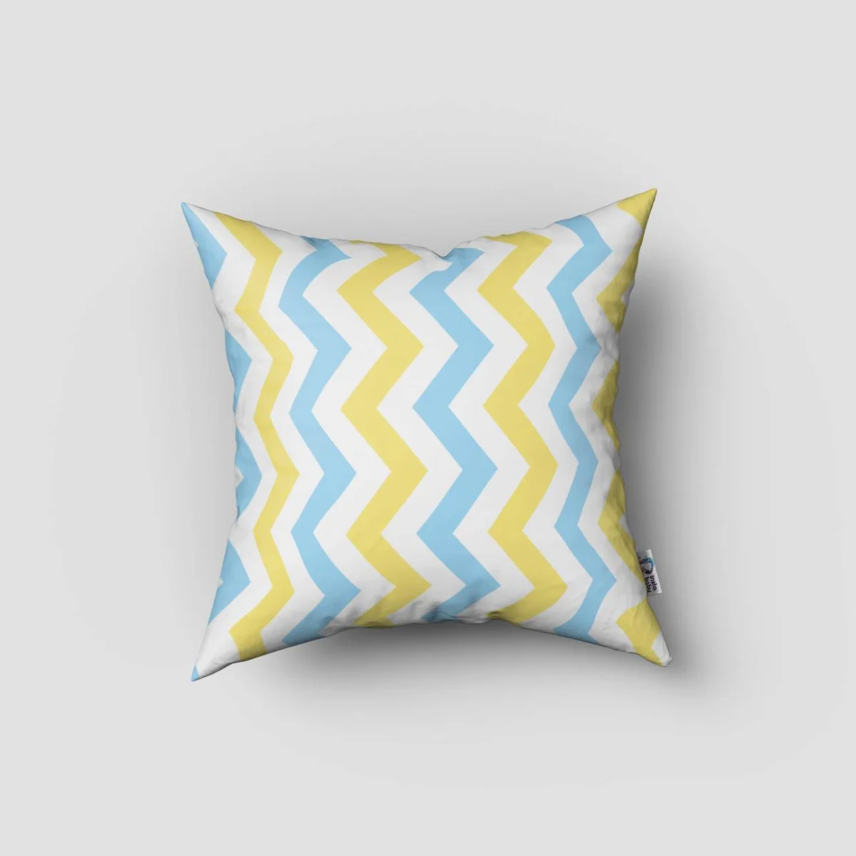 Geometrik Kırlent Kılıfı | Mavi, Sarı Zigzag desen Desenli