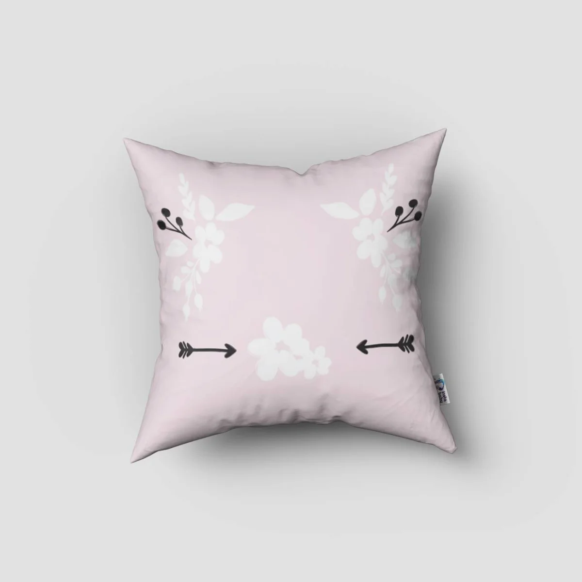 Kedi Kırlent Kılıfı | Pembe simli detaylar, çiçekler Desenli