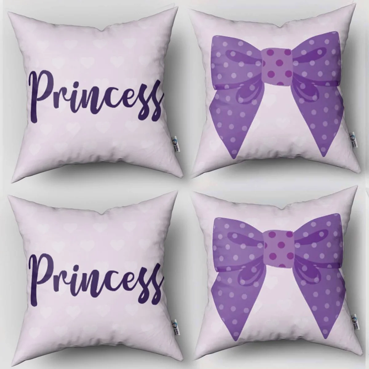 Prenses 4lü Kırlent | Lila Fiyonk, puantiye Desenli