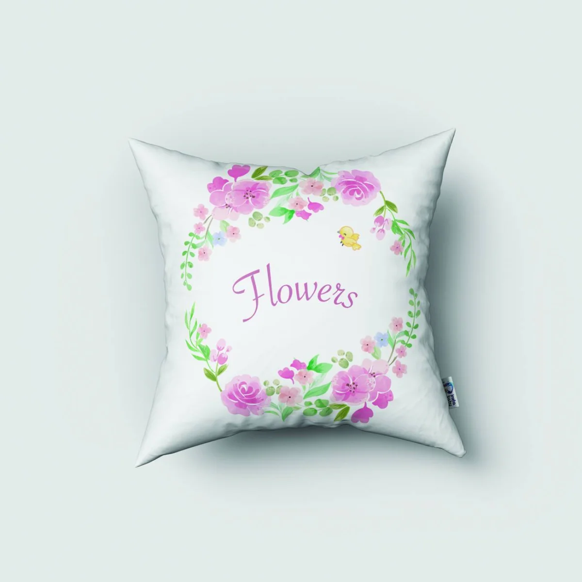 Orman Hayvanları Kırlent Kılıfı | Beyaz çiçekler, yapraklar Desenli