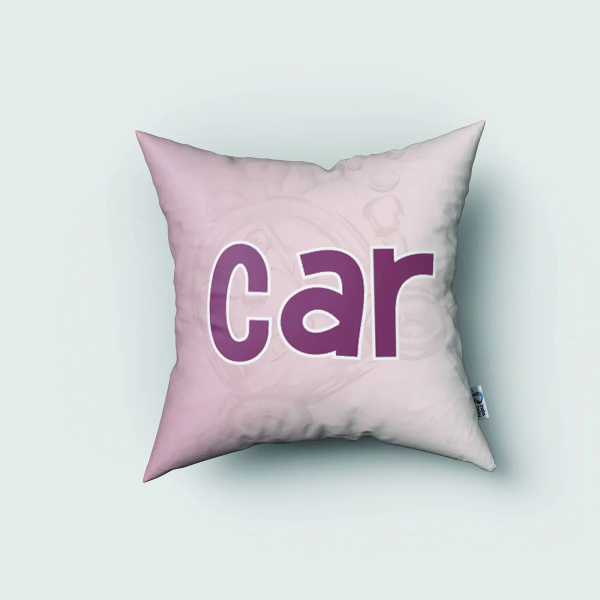 Köpek ve Araba Kırlent Kılıfı | Bej Kemik, yazı ve soyut desenler Desenli