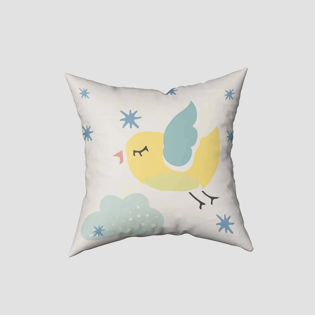 Zürafa ve araba Kırlent Kılıfı | Krem yıldızlar, bulutlar Desenli