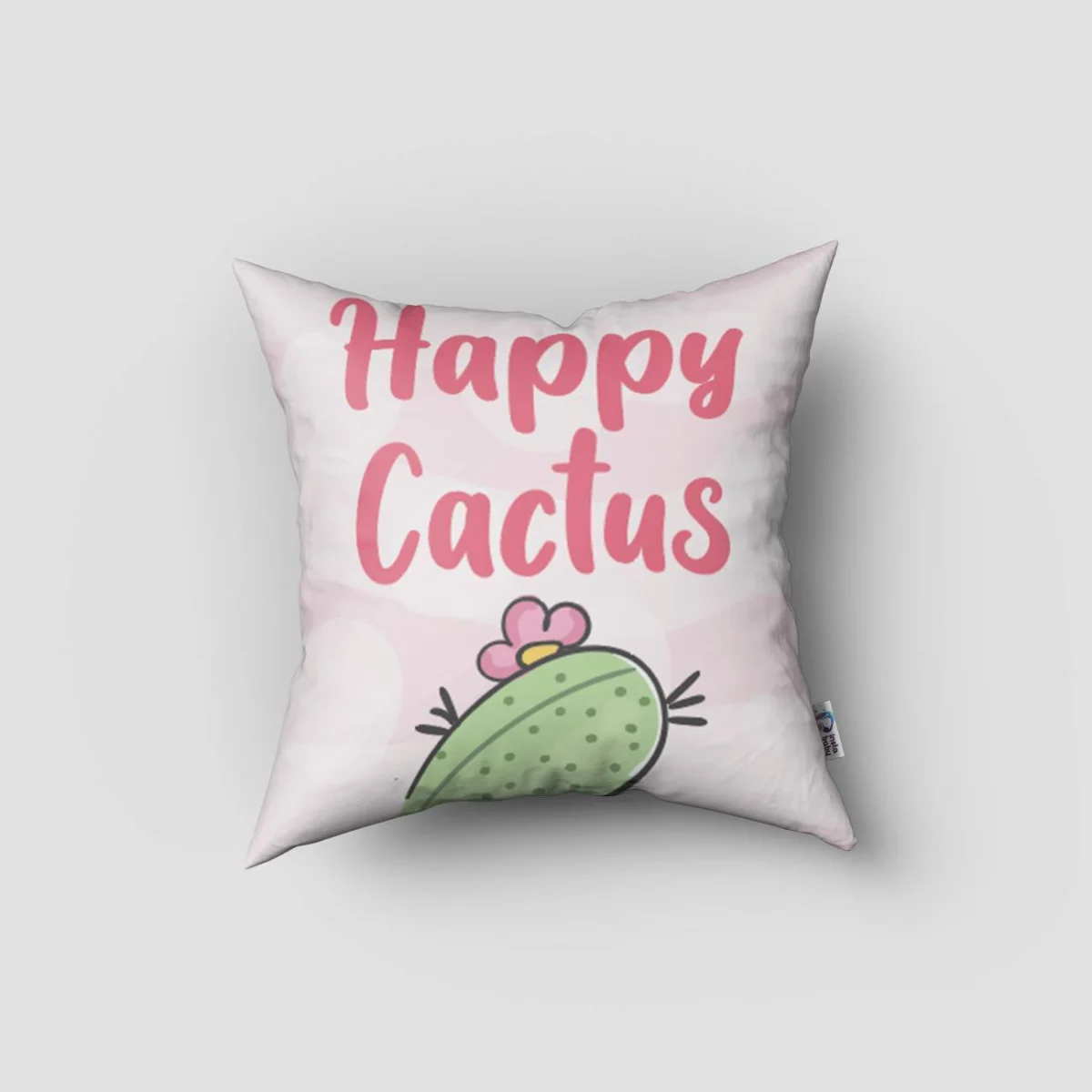 Kaktüs Kırlent Kılıfı | Beyaz pembe çizgili saksı, kalp Desenli