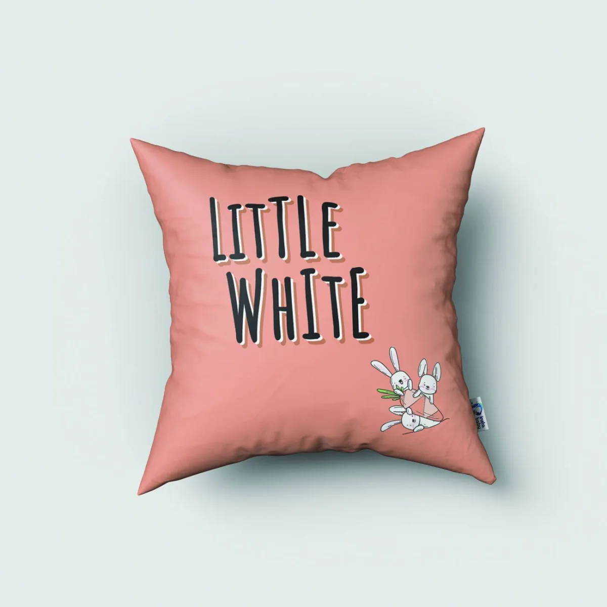 Tavşanlar Kırlent Kılıfı | Somon Sevimli beyaz tavşanlar, havuçlar Desenli