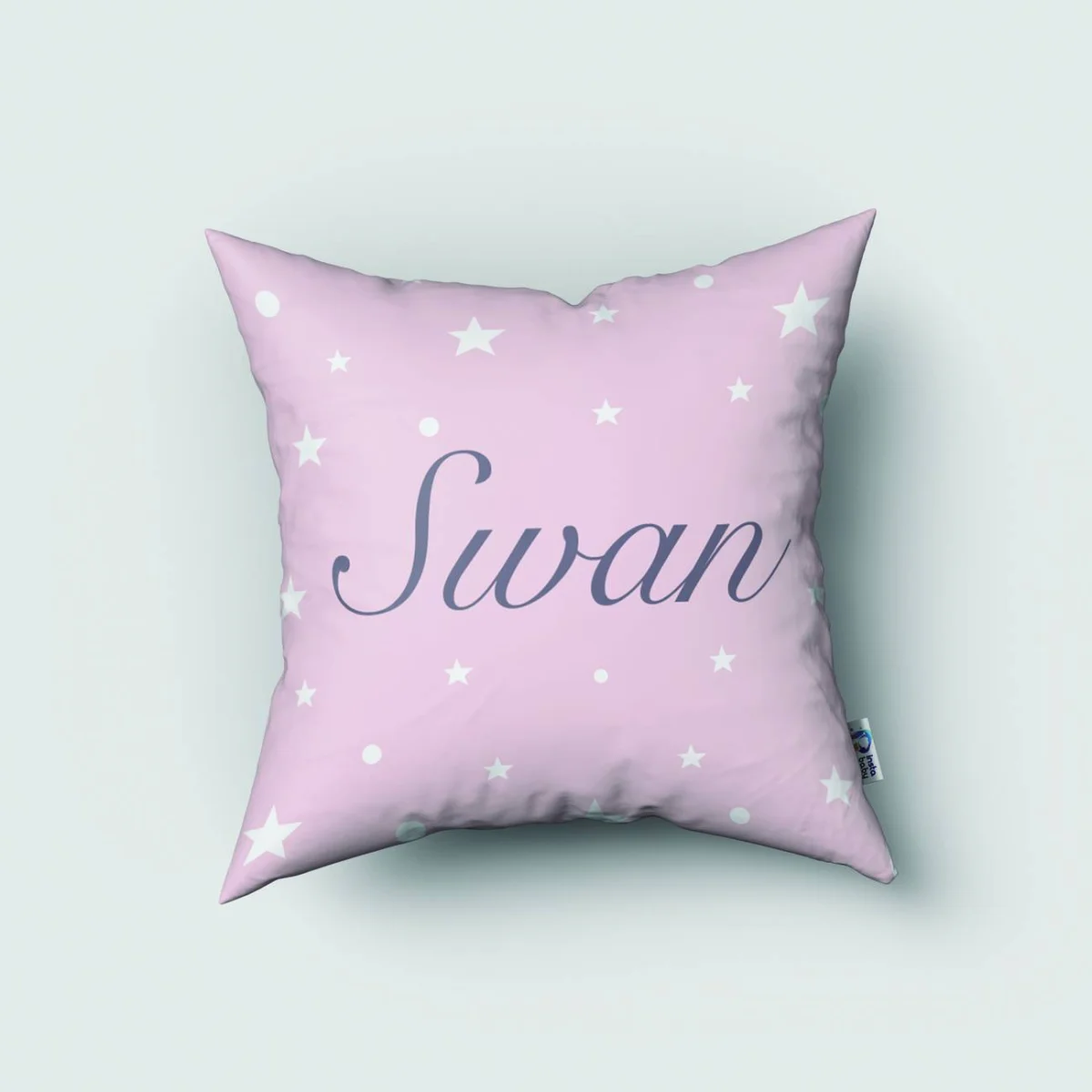 Kuğu Kırlent Kılıfı | Pembe yıldız, puantiye Desenli