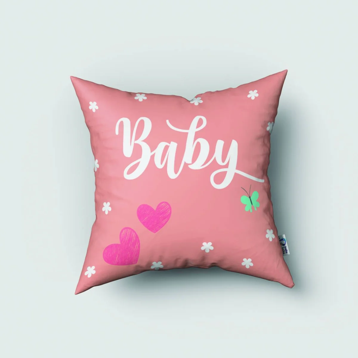 Fil Kırlent Kılıfı | Pembe Çiçekler, kalpler Desenli