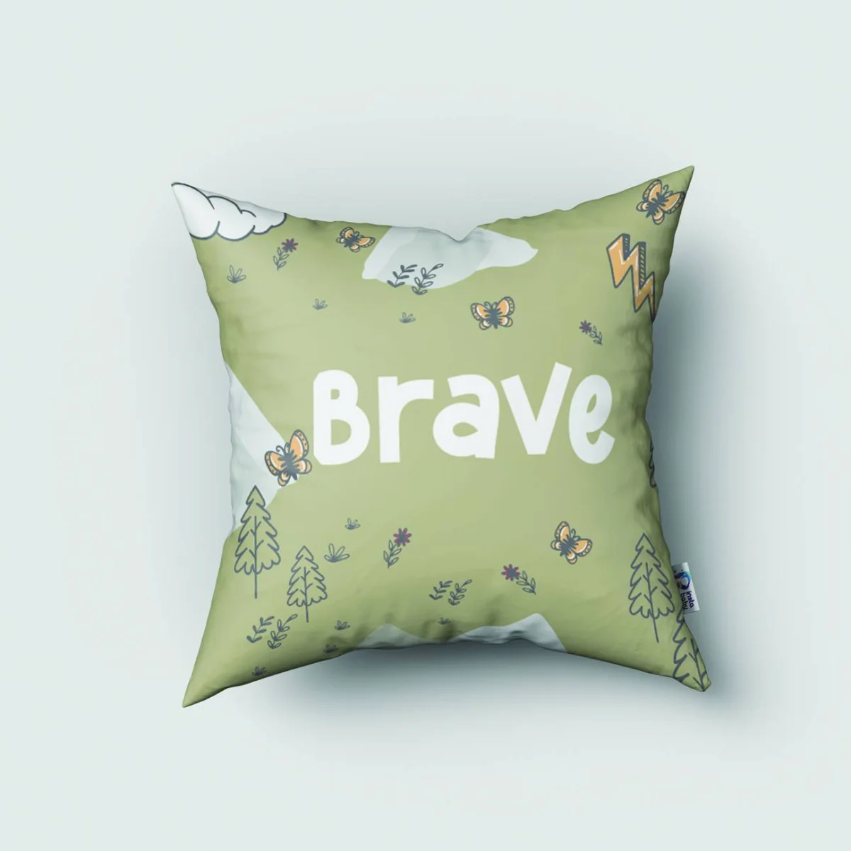 Maceracı Fil Kırlent Kılıfı | Haki dağlar, ağaçlar Desenli