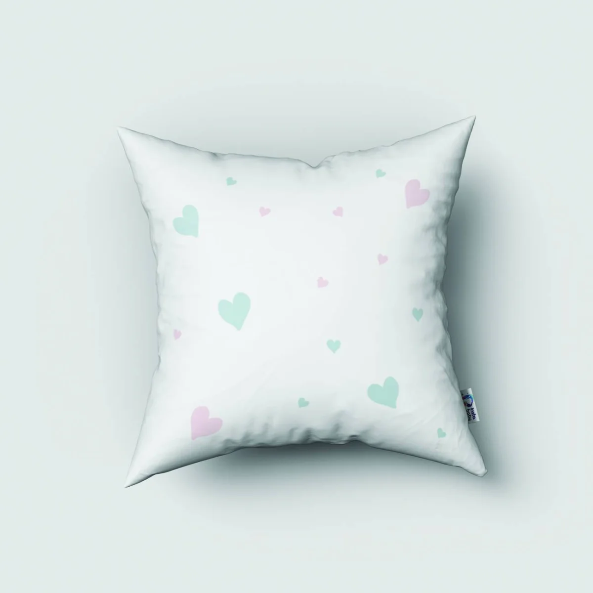 Balerin Tavşan Kırlent Kılıfı | Beyaz Pembe ve mavi kalpler Desenli