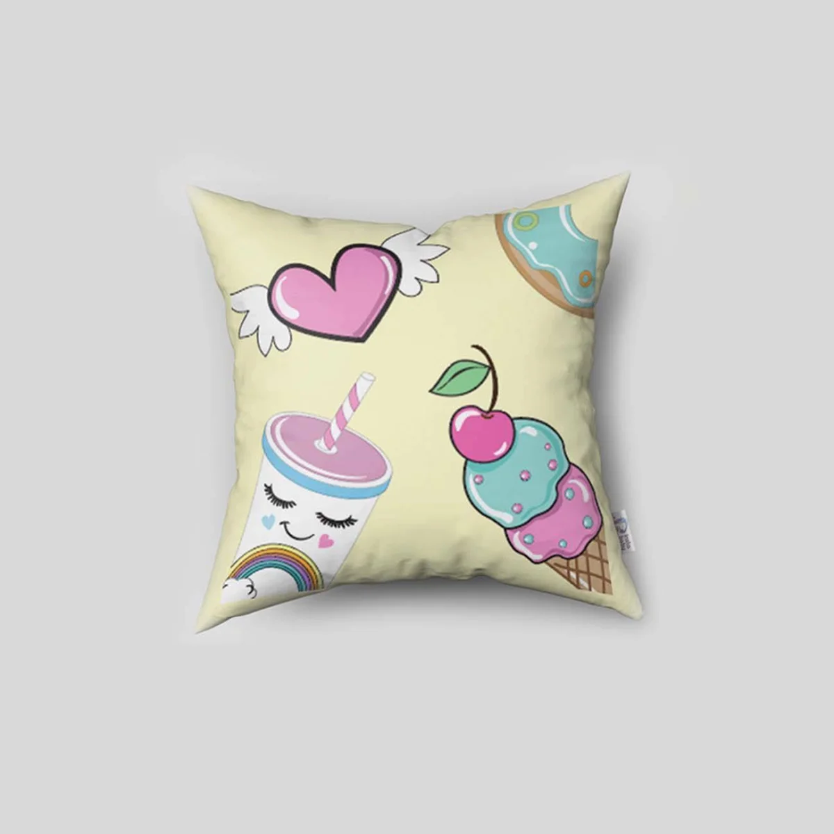 Unicorn Kırlent Kılıfı | Mavi gökkuşağı, bulutlar Desenli