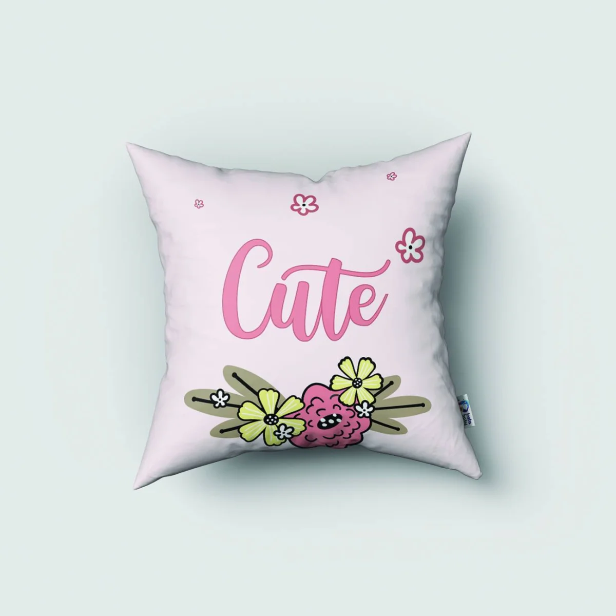 Koala Kırlent Kılıfı | Pembe çiçekler, yapraklar Desenli