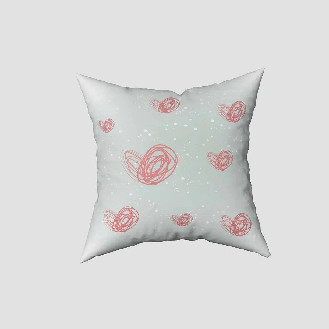 Sevimli Fil Kırlent Kılıfı | Açık Yeşil Kalpler, kuşlar Desenli