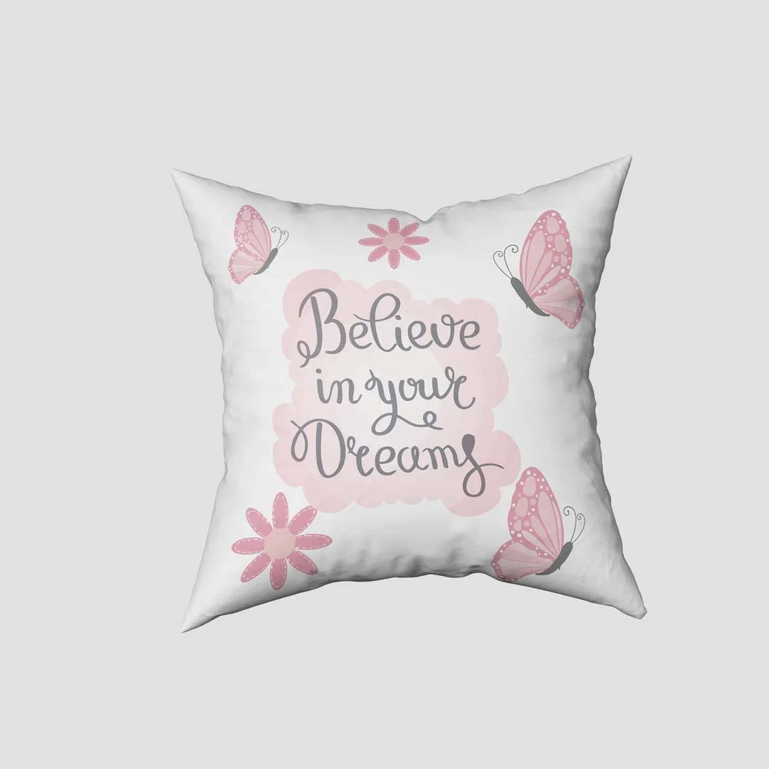 Baletin Kırlent Kılıfı | Beyaz kelebek, çiçek Desenli