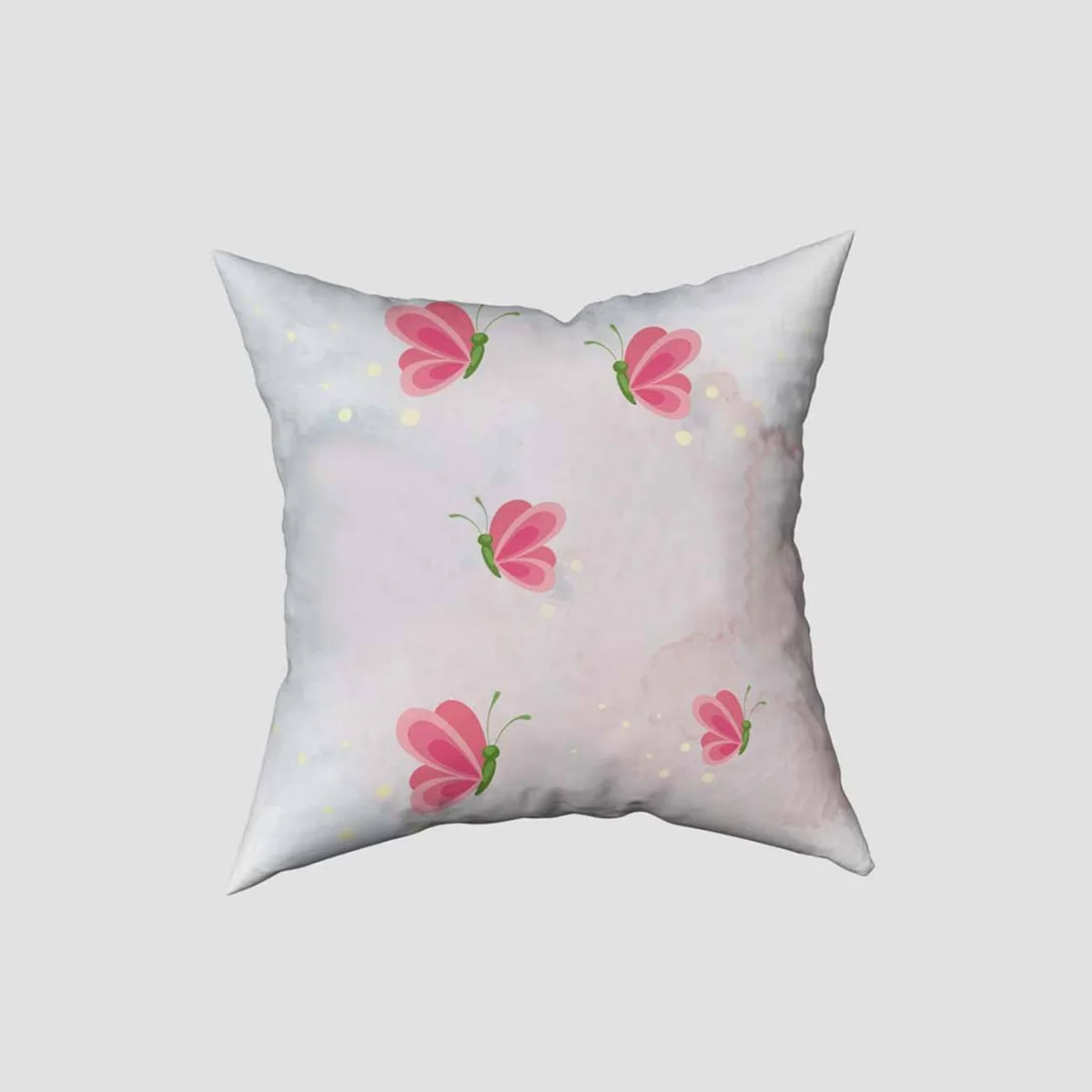 Peri Kırlent Kılıfı | Açık Gri Kelebekler, suluboya efektli Desenli