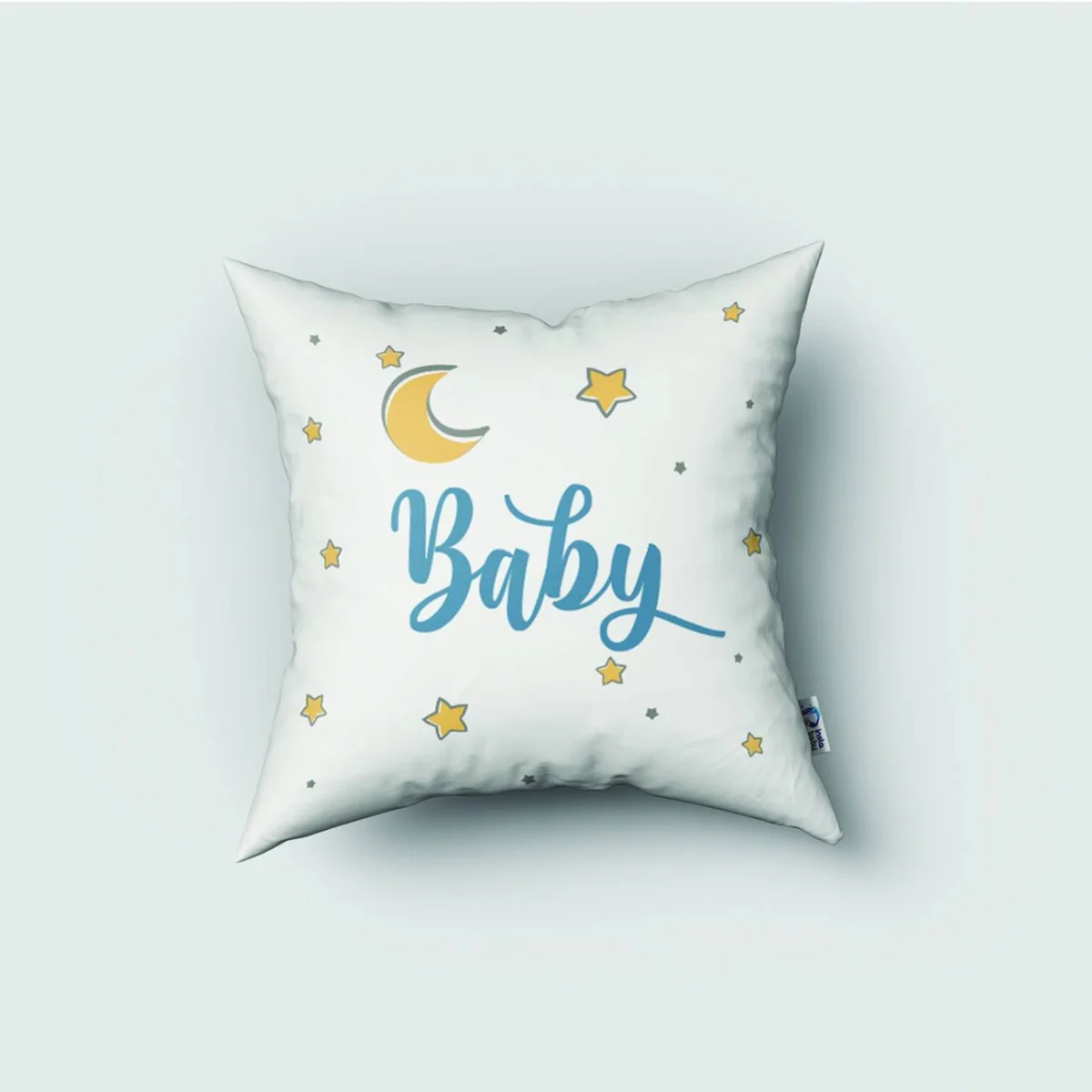 Ayı Kırlent Kılıfı | Beyaz yıldızlar, bulut Desenli