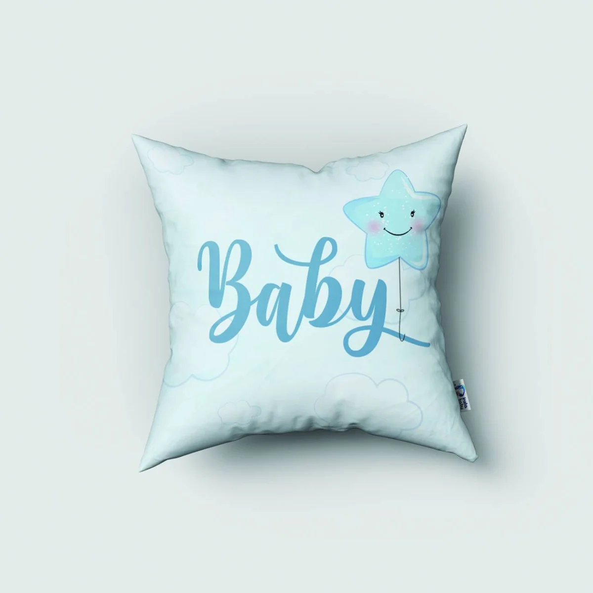 Uyuyan bebek fil, ay Kırlent Kılıfı | Mavi Taç, bulut Desenli