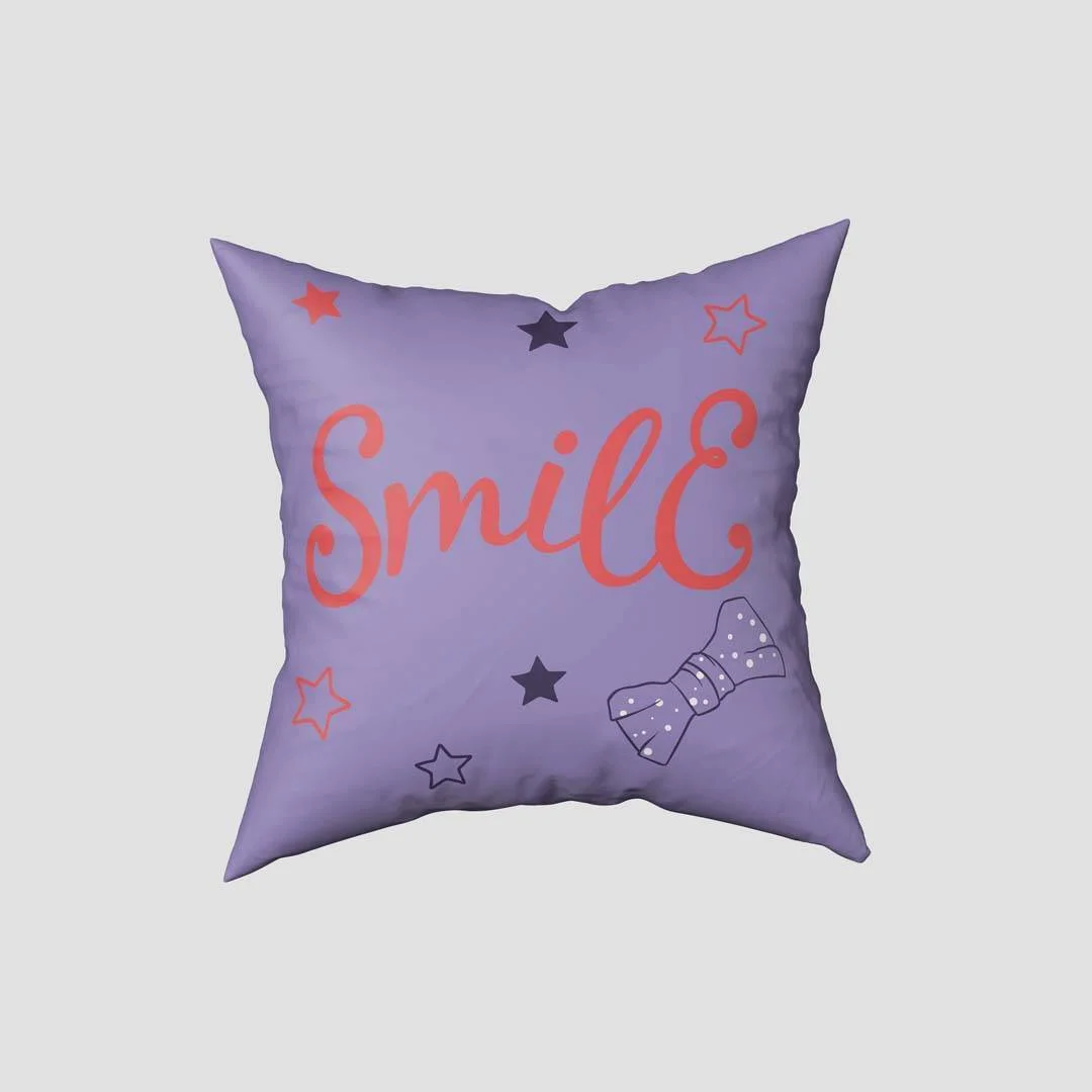 Tavşan Kırlent Kılıfı | Mor yıldız, Smile yazısı Desenli