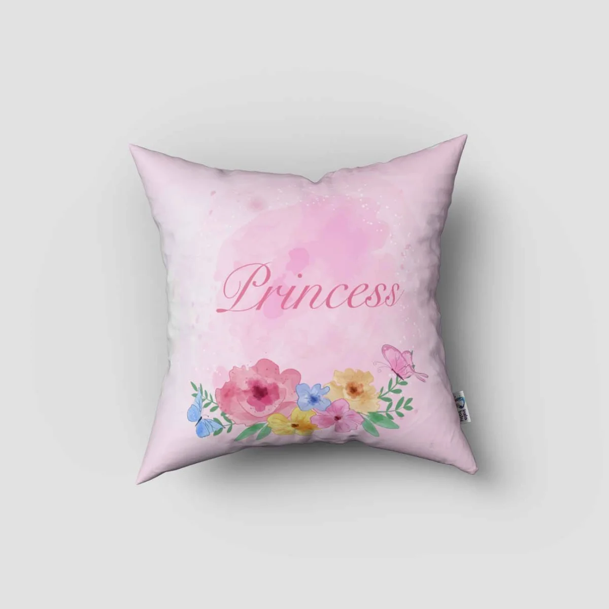 Kuğulu Prenses Kırlent Kılıfı | Pembe çiçekler, kelebekler Desenli