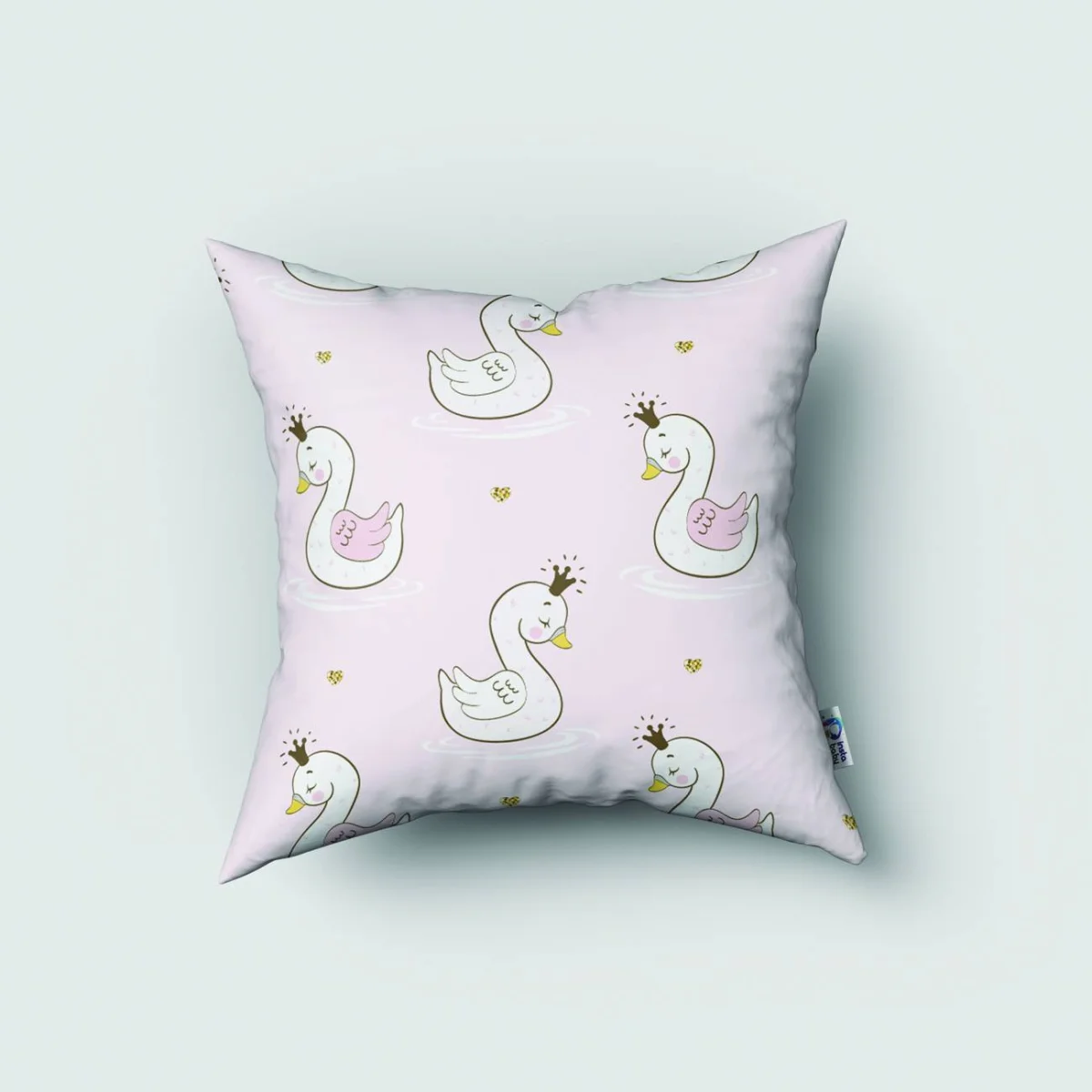 Kuğu Kırlent Kılıfı | Lila Taçlı kuğu, yıldızlar Desenli