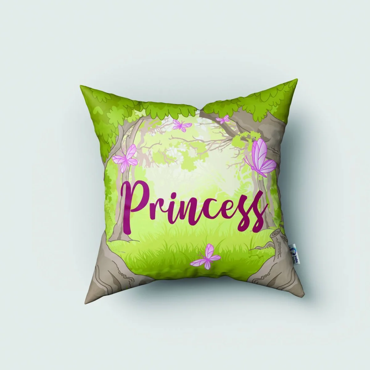 Prenses Kırlent Kılıfı | Yeşil Kelebekler, ağaçlar Desenli