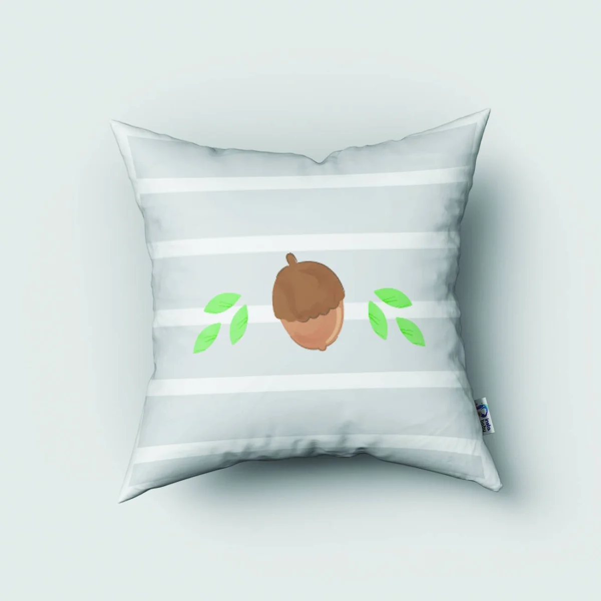 Orman Hayvanları Kırlent Kılıfı | Mavi yapraklar, çiçekler Desenli