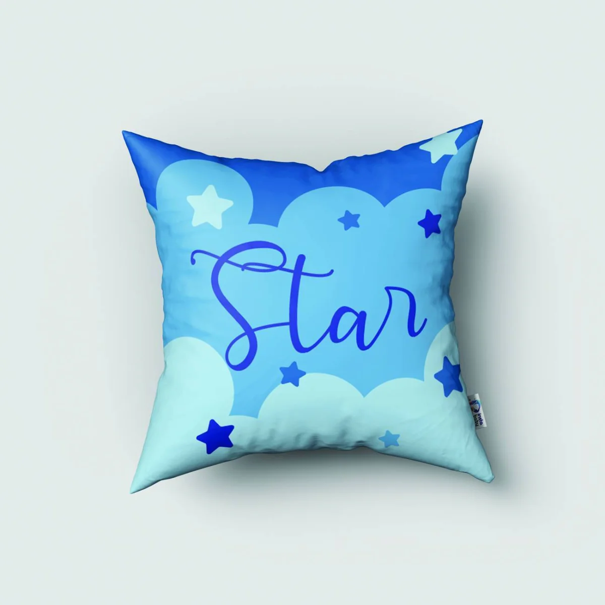 Ay ve Yıldızlar Kırlent Kılıfı | Mavi Yıldız, bulut Desenli