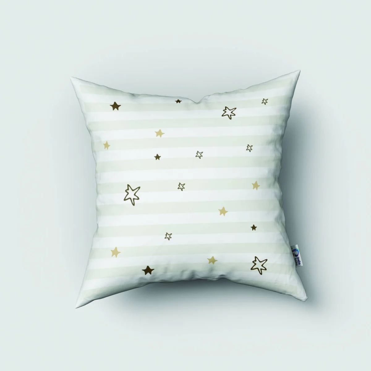 Prenses ve Unicorn Kırlent Kılıfı | Beyaz yıldız, çizgili zemin Desenli