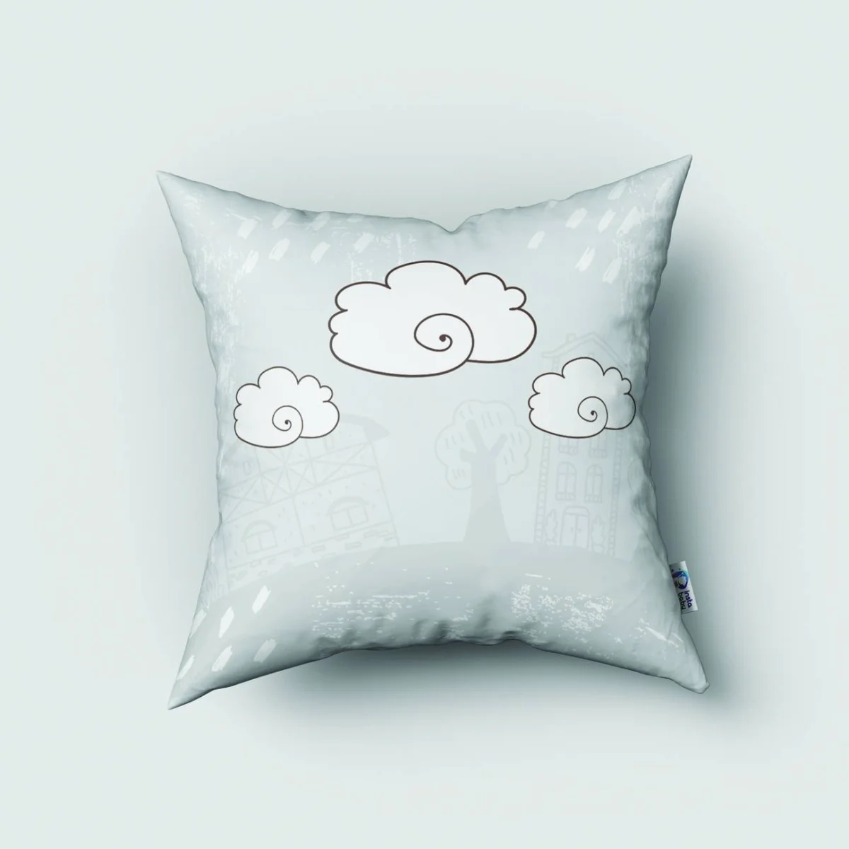 Fare, Scooter, Balonlar Kırlent Kılıfı | Açık Gri bulut, balonlar Desenli