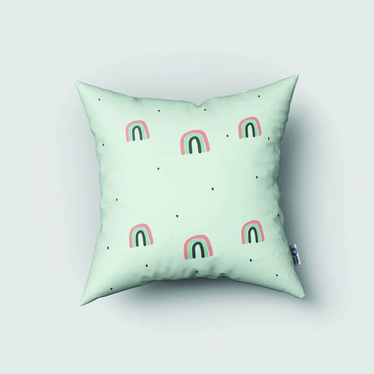 Lama Kırlent Kılıfı | Açık Mavi Gökkuşağı, bulutlar Desenli