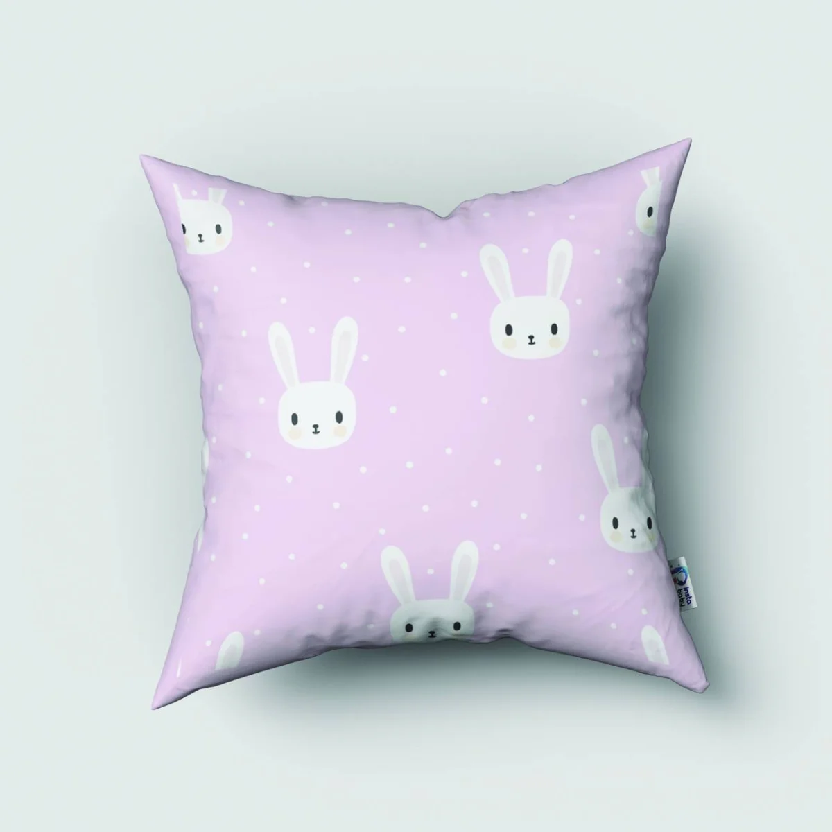 Tavşanlar Kırlent Kılıfı | Pembe puantiye Desenli