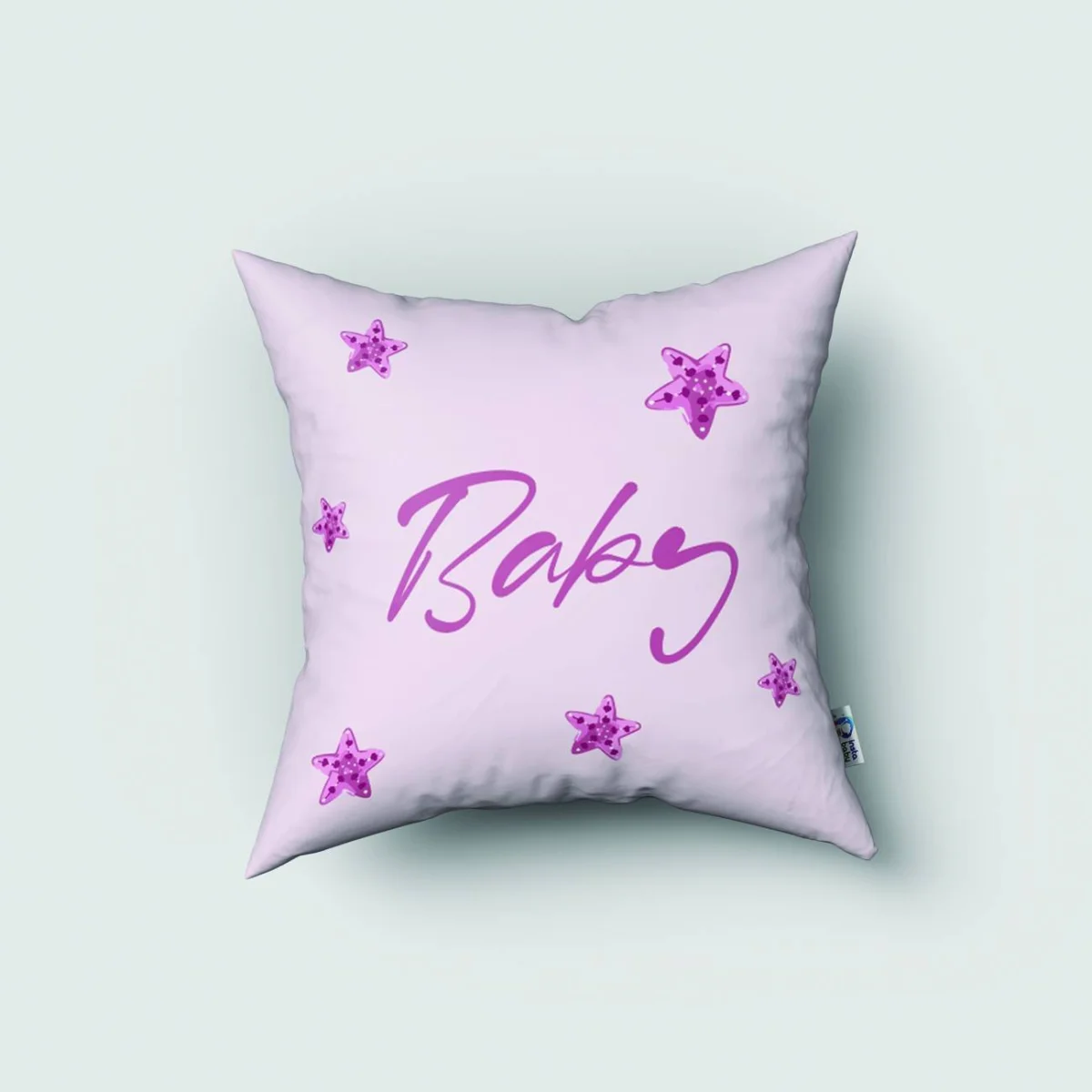 Ahtapot Kırlent Kılıfı | Beyaz yıldız, çiçek Desenli