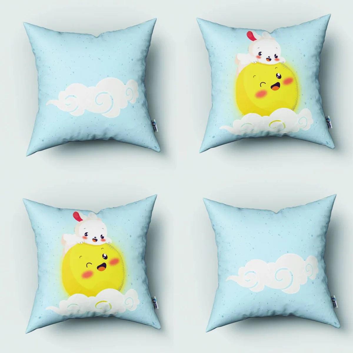 Ayda Tavşan 4lü Kırlent | Mavi yıldız, bulut Desenli