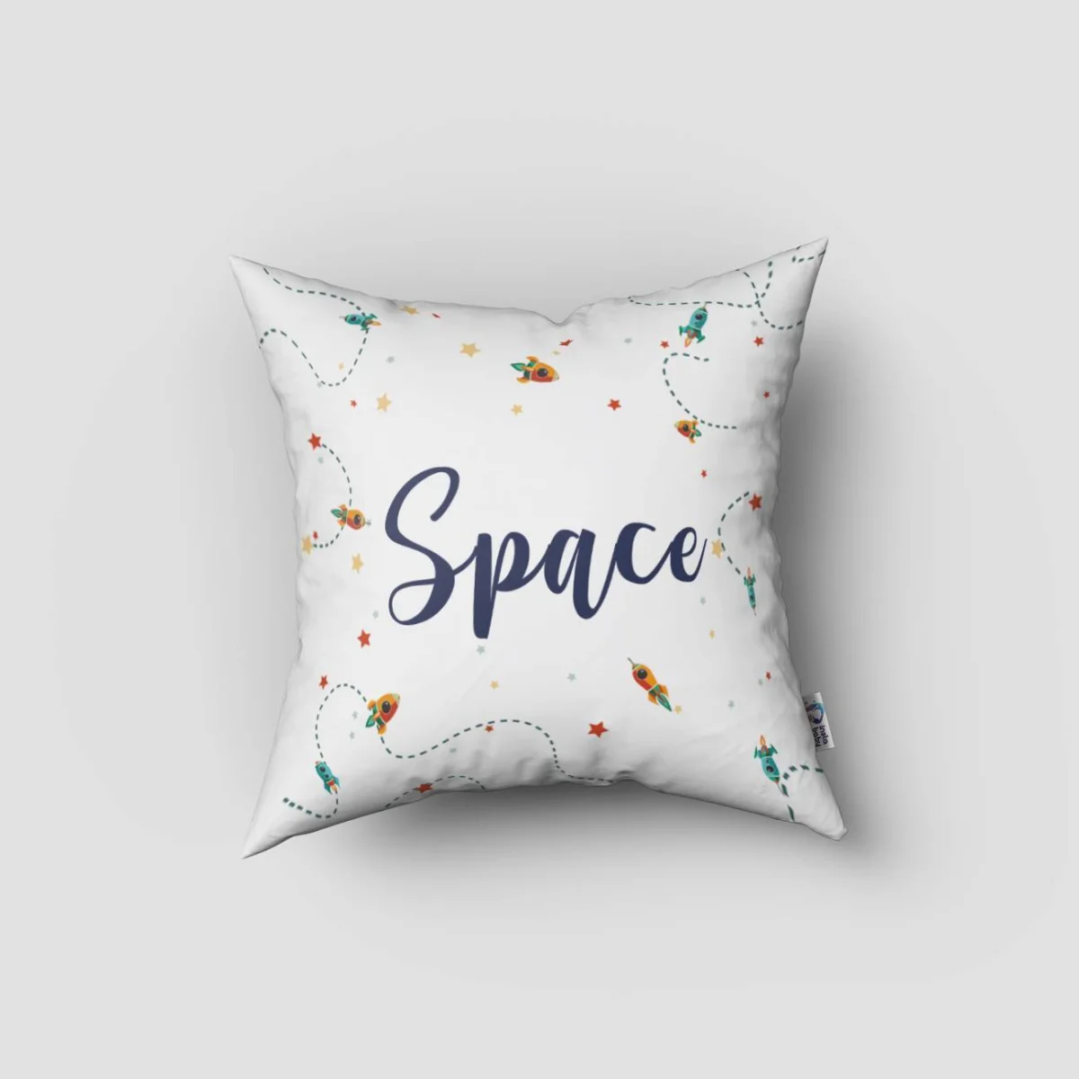 Uzay Kırlent Kılıfı | Beyaz roketler, gezegenler Desenli