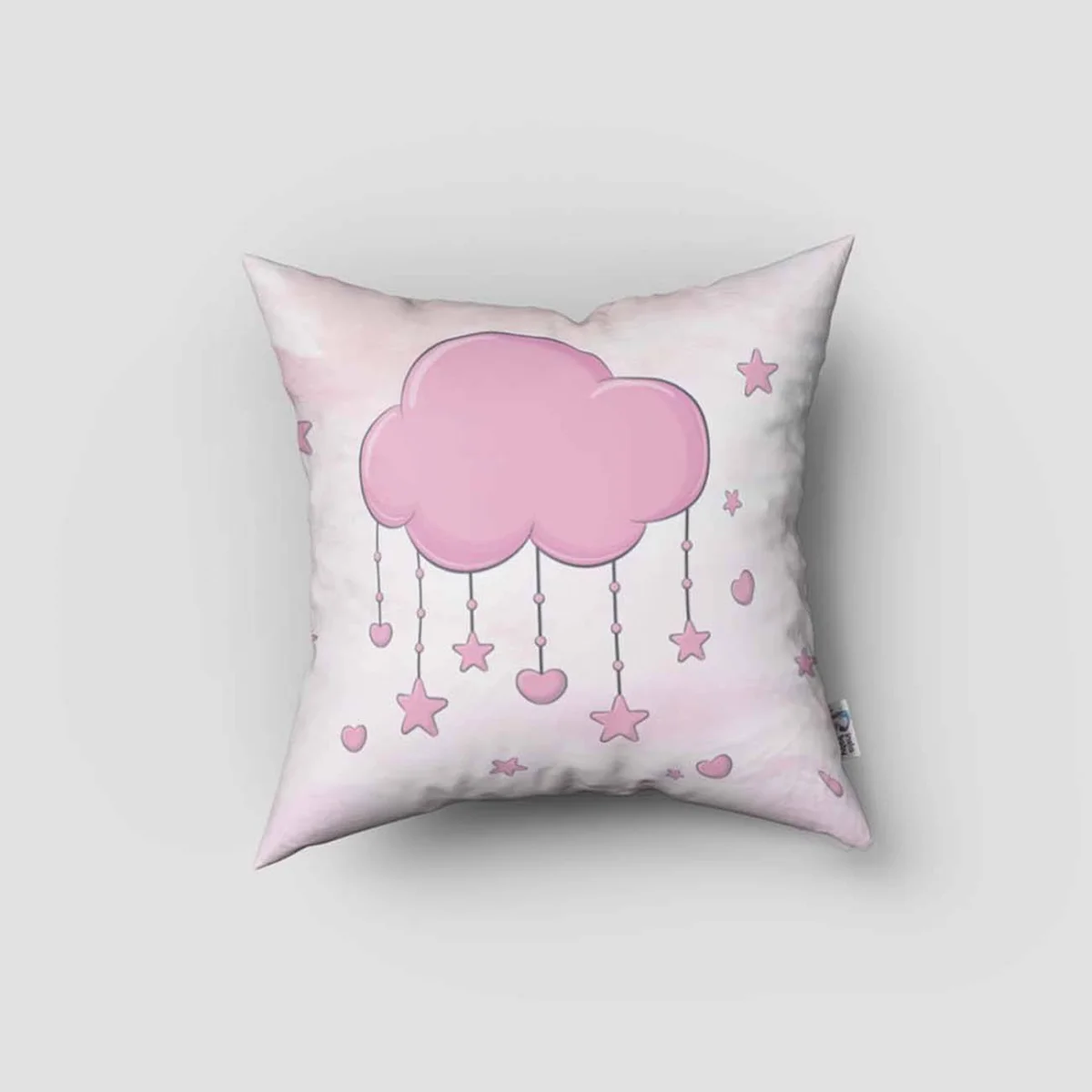 Fil Kırlent Kılıfı | Pembe yıldız, bulut Desenli