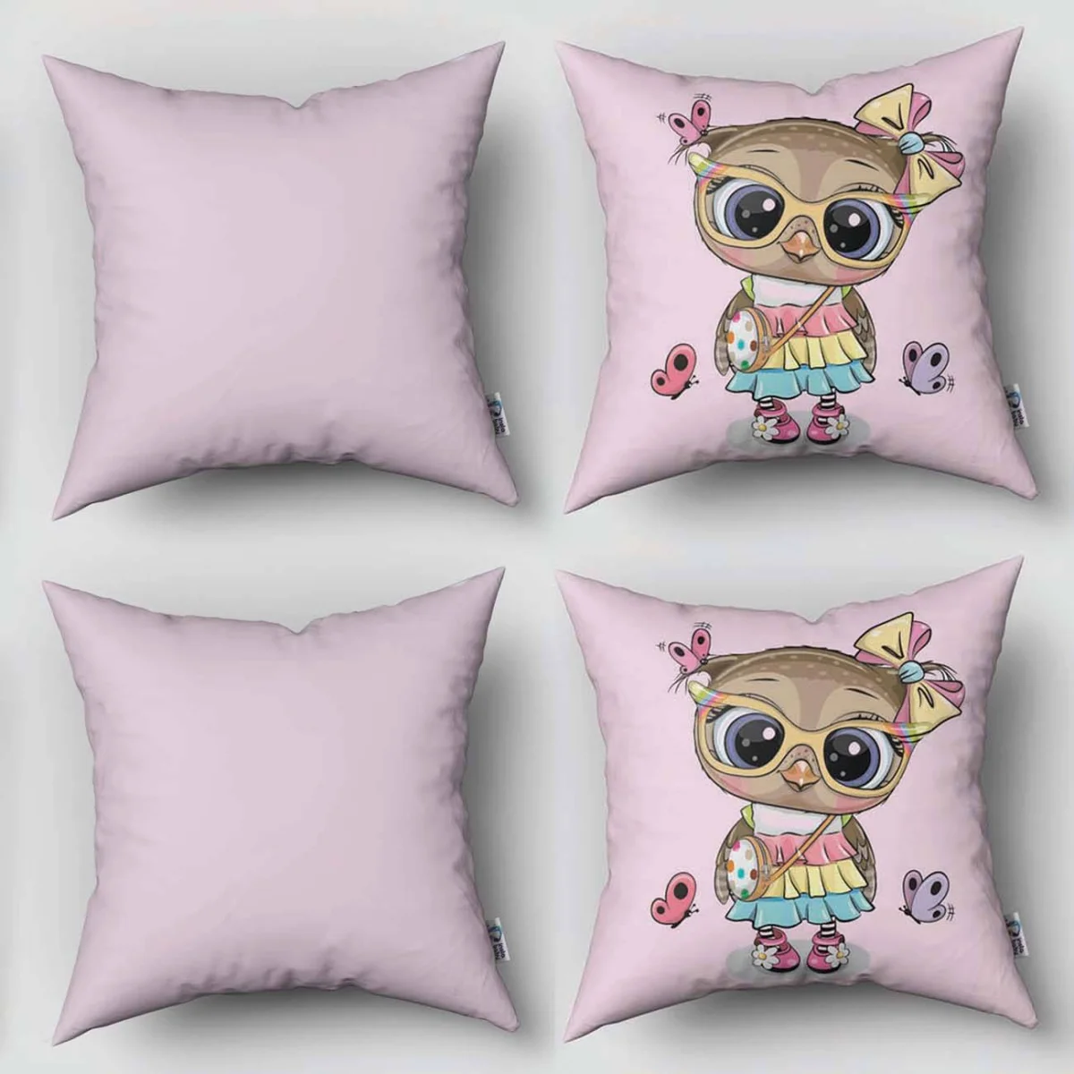 Sevimli Baykuş 4lü Kırlent | Pembe kelebekler, Sweet yazısı Desenli