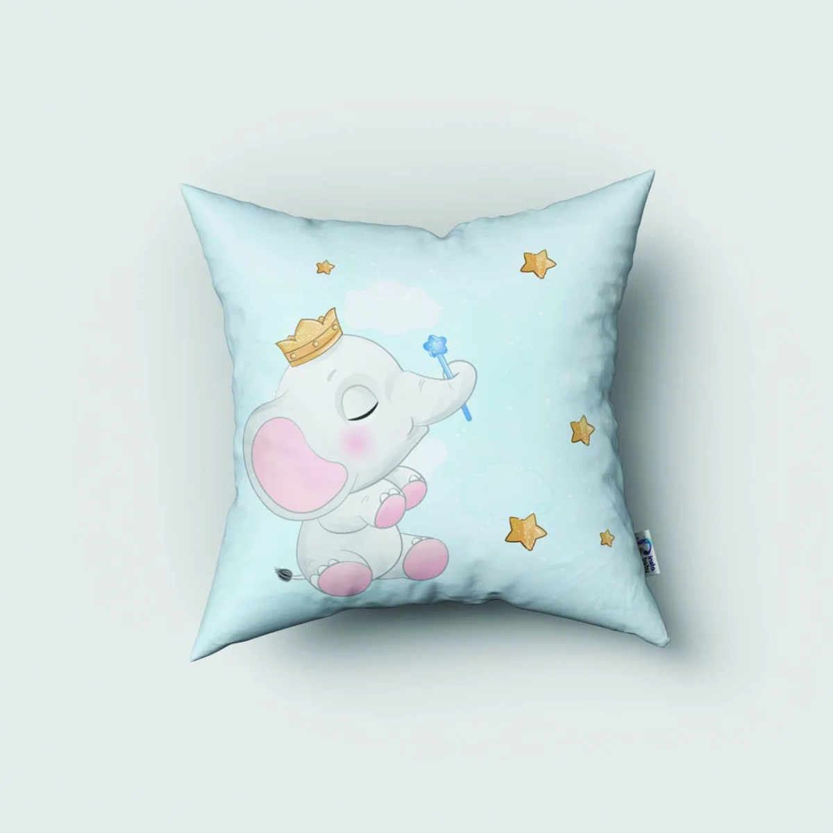 Fil Kırlent Kılıfı | Mavi balon, bulut Desenli