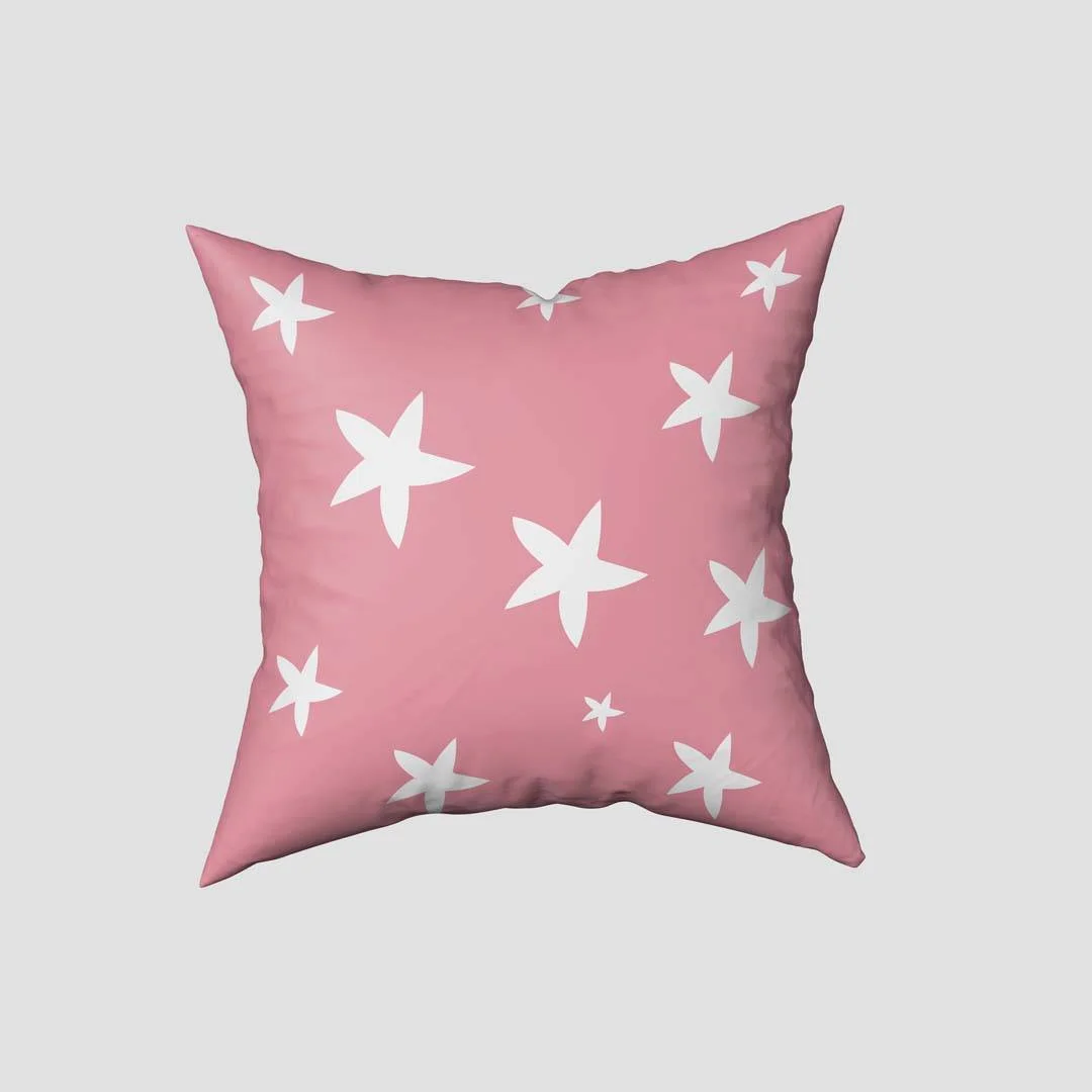 Deniz Unicornu Kırlent Kılıfı | Pembe yıldız, balık Desenli