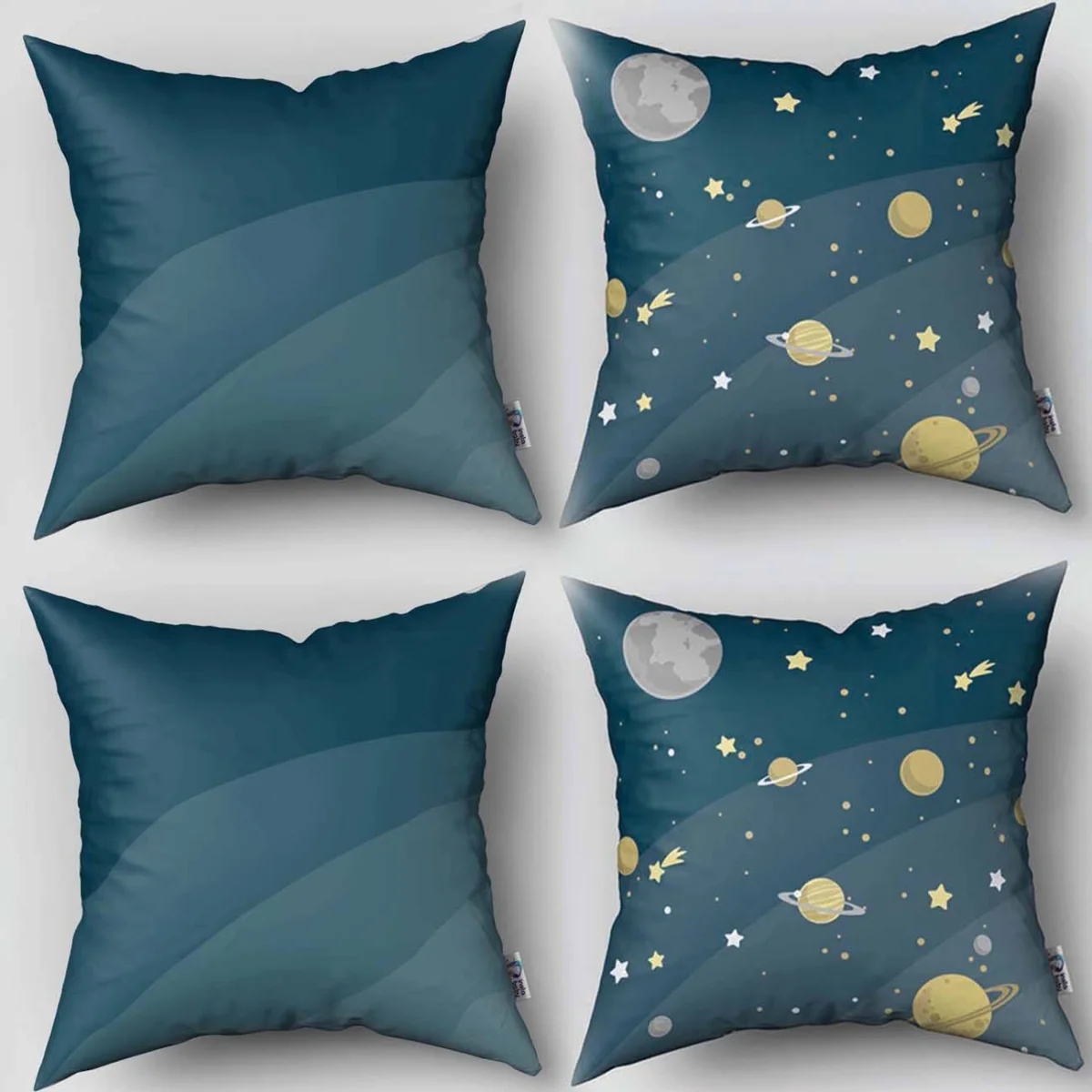 Uzay 4lü Kırlent | Mavi gezegenler, yıldızlar Desenli