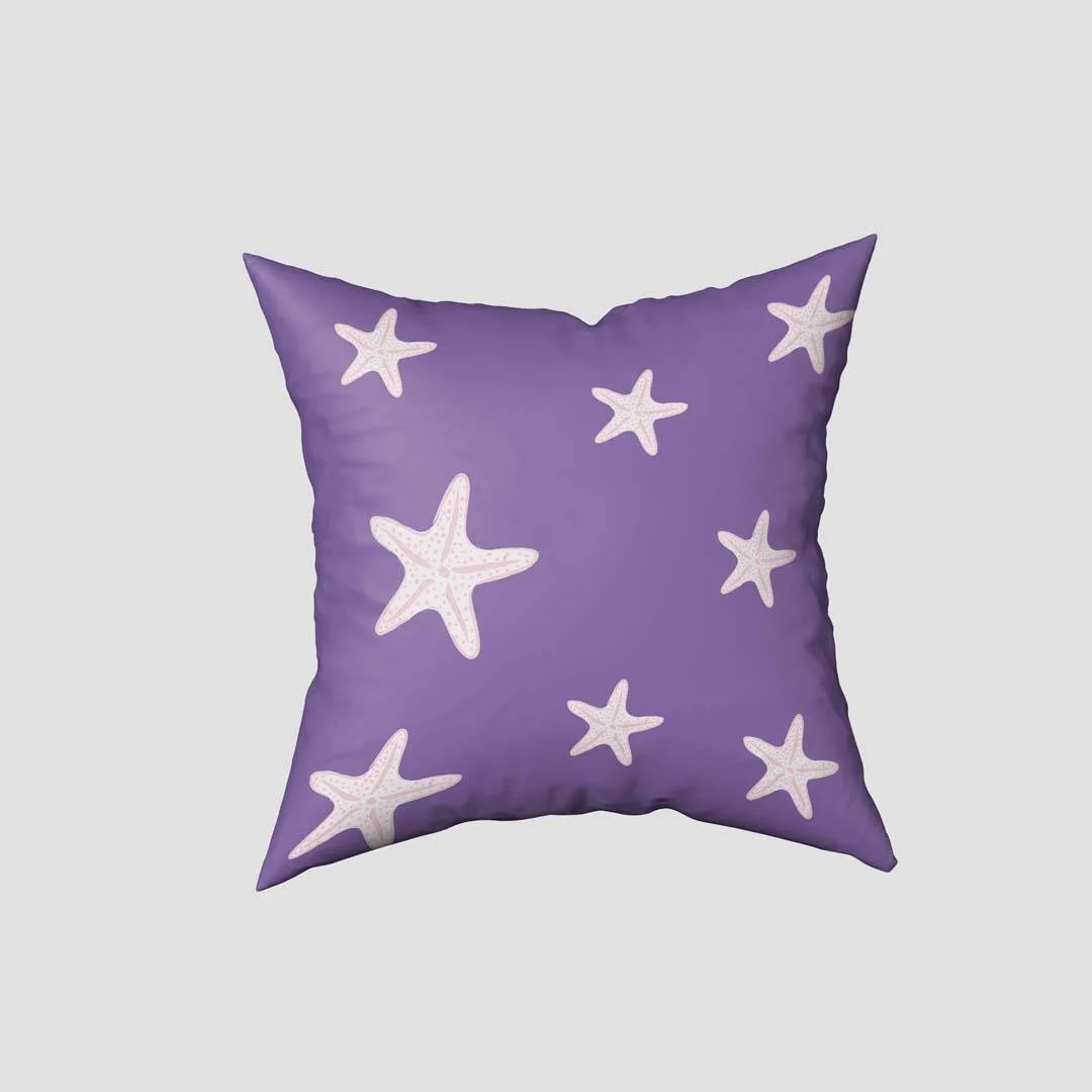 Deniz Kızı Kırlent Kılıfı | Açık Mavi Deniz yıldızı, deniz anası Desenli