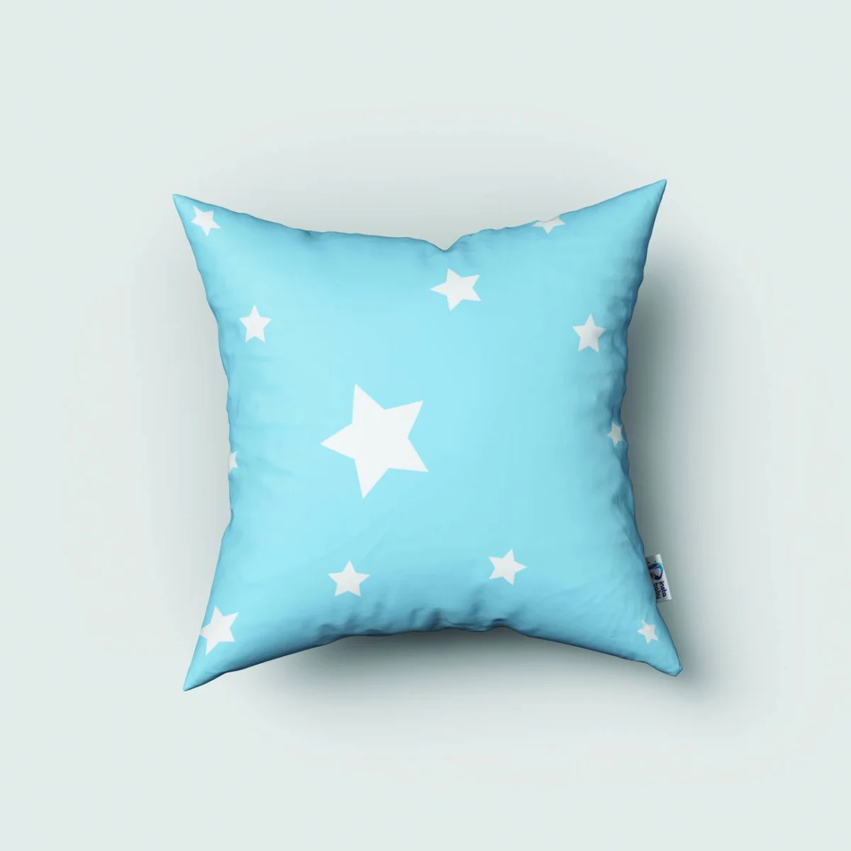 Süper Kahraman Kaplan Kırlent Kılıfı | Mavi yıldızlar, süper kahraman yazısı Desenli