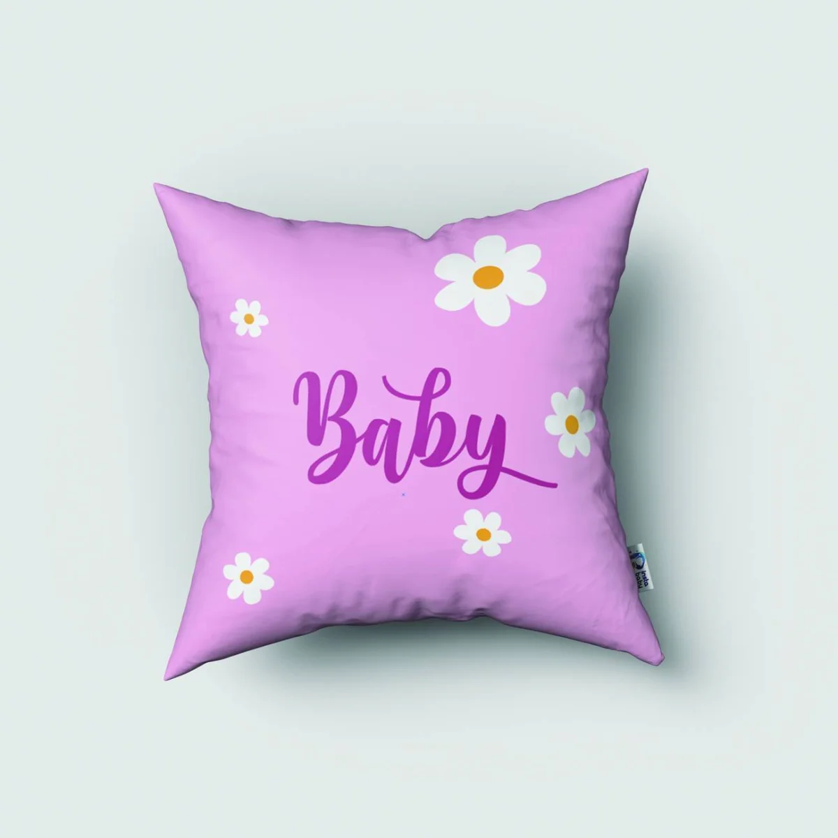 Tavşan Kırlent Kılıfı | Pembe Beyaz papatya çiçekleri, pembe yumurta Desenli