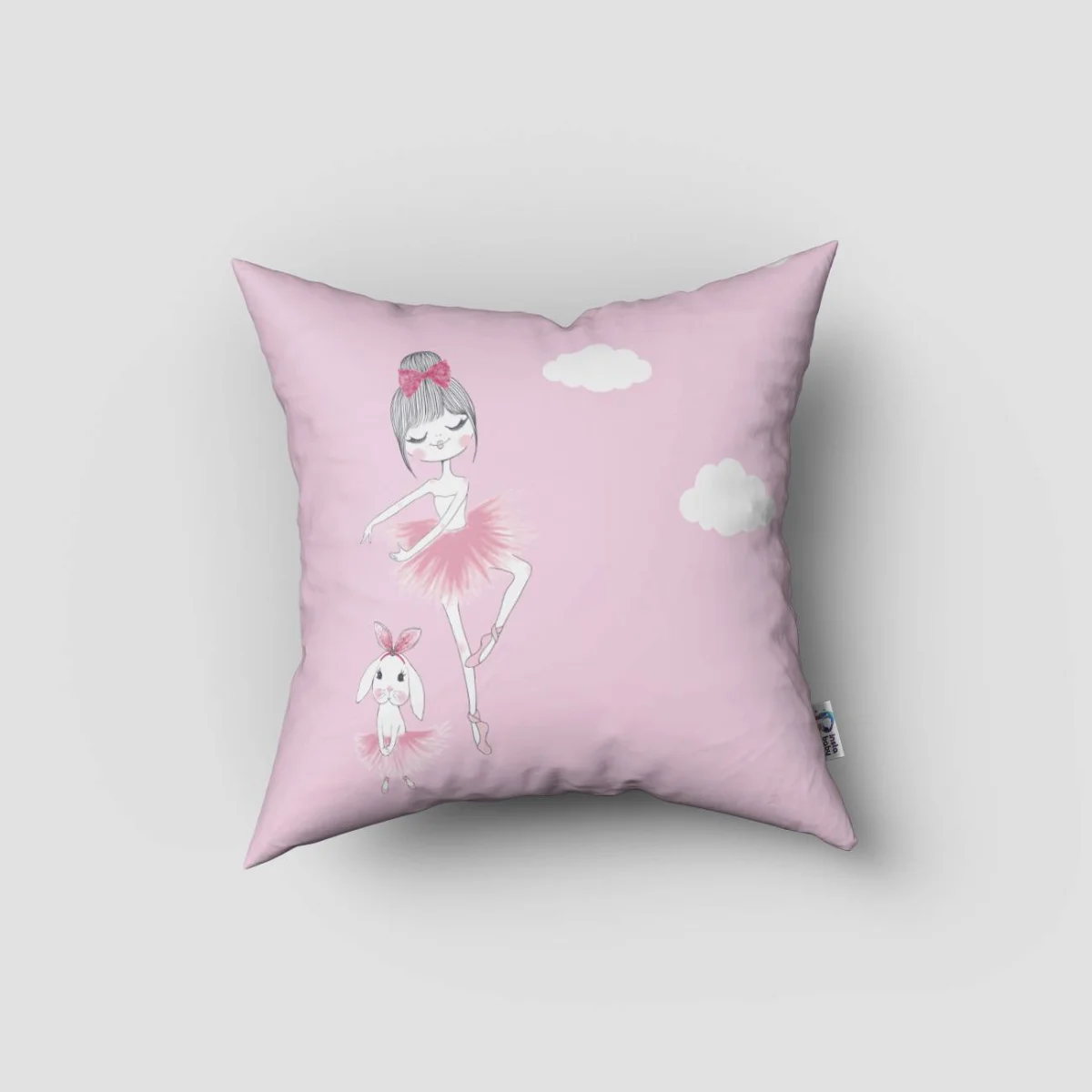 Balerin ve Tavşan Kırlent Kılıfı | Pembe bulut, sayı Desenli