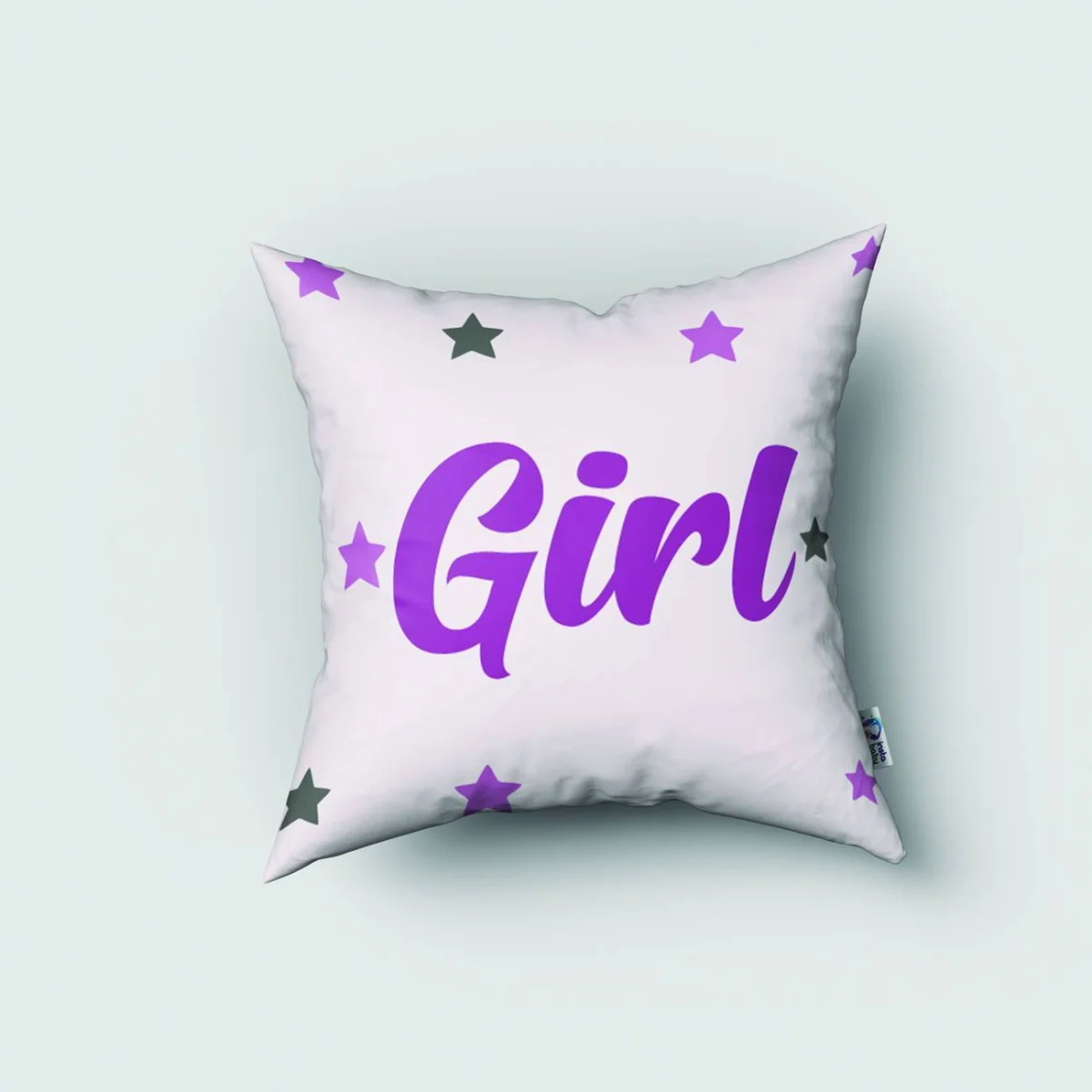 Uyuyan Ayıcık Kırlent Kılıfı | Lila yıldız, bulut Desenli