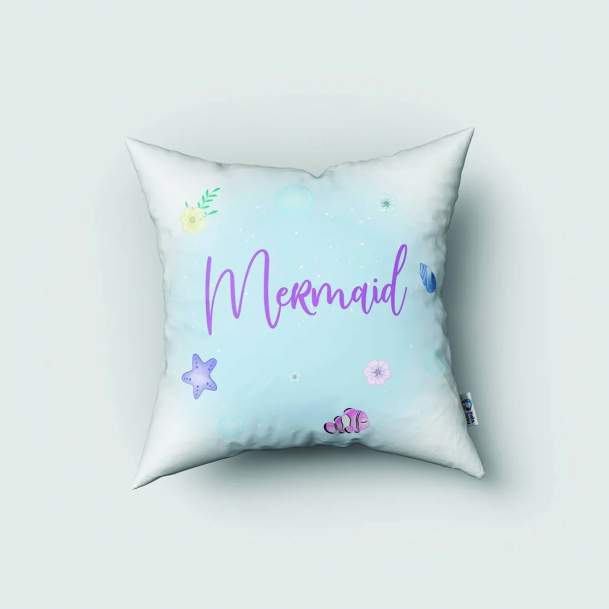 Denizkızı Kırlent Kılıfı | Mavi Deniz canlıları, yıldızlar Desenli