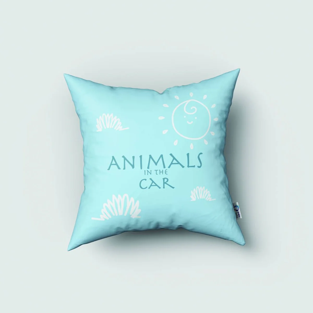 Orman Hayvanları Kırlent Kılıfı | Mavi bulut, güneş Desenli